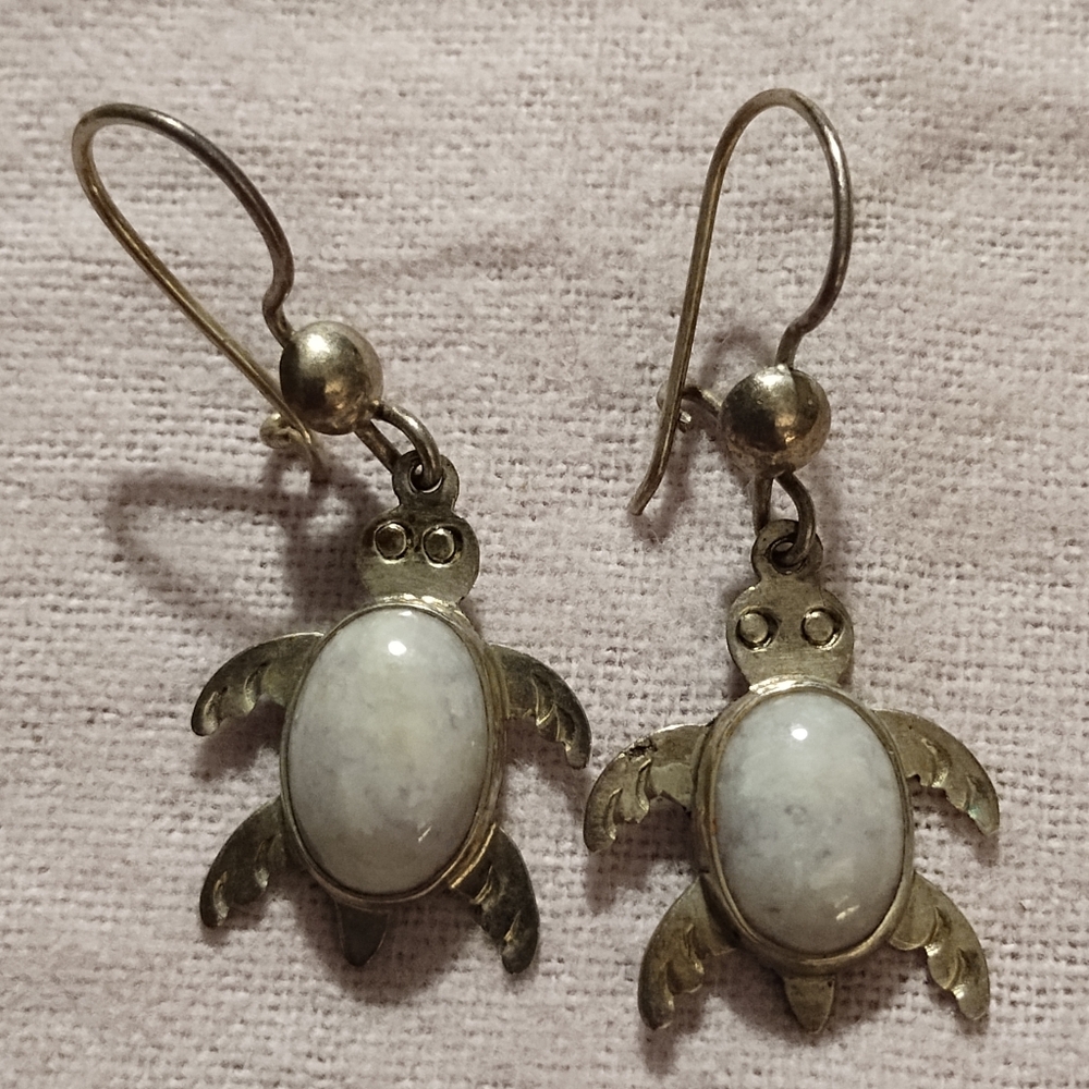 925 Silver Turtle Dangle Earrings - image 1